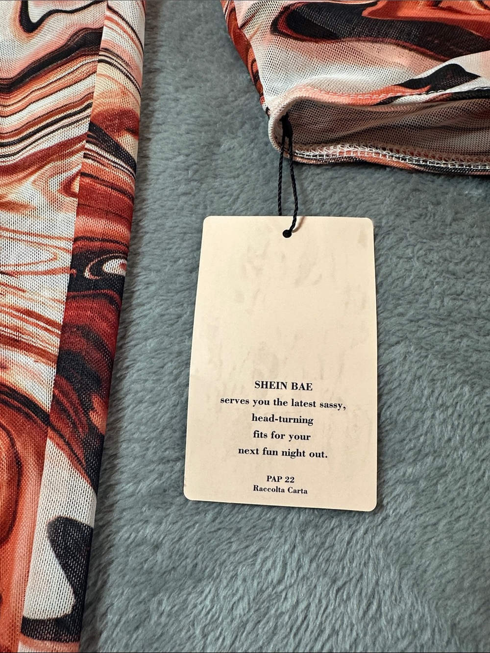 NWT SHEIN BAE Orange Swirl Cutout Long Sleeve MESH Bodysuit SZ S 🧡🤎 - Picture 6 of 10